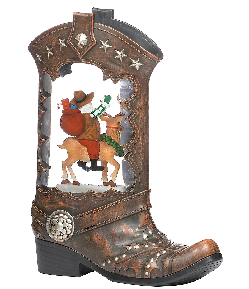 Roman LED Lighted Swirl Cowboy Boot and Santa Tabletop Decor