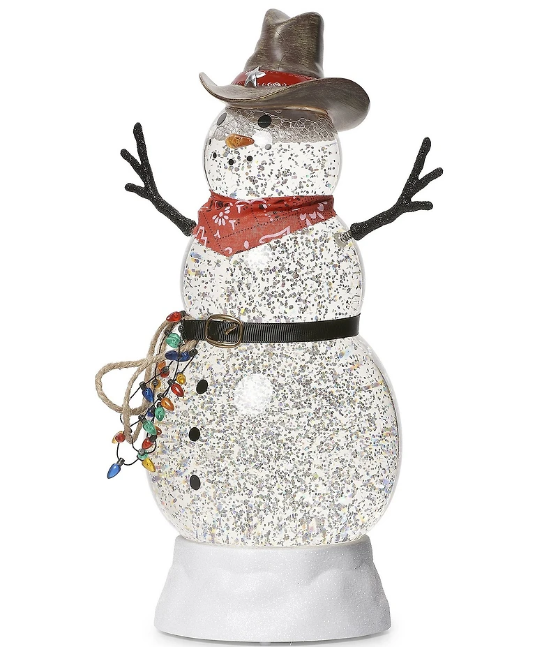 Roman LED Lighted Swirl Cowboy Snowman with Christmas Light Tabletop Decor