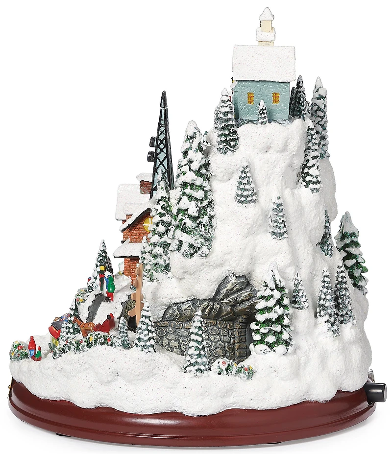 Roman Lighted Musical Mountain Village Rotating Train Collectible Buildings Merry Christmas Tabletop Decor, 9#double;