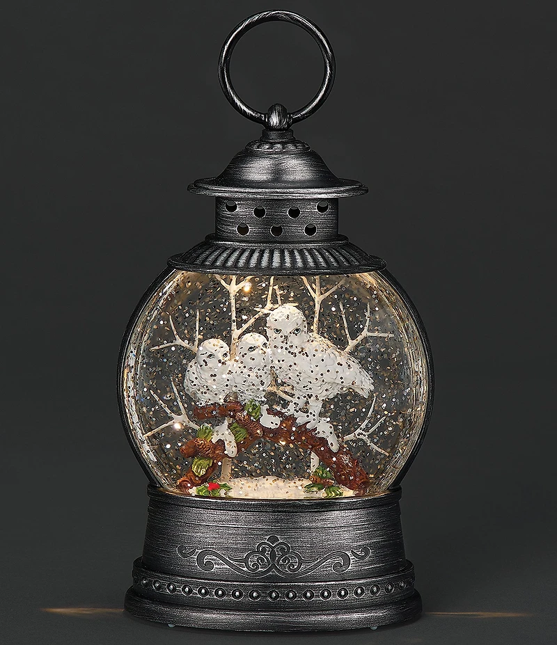 Roman Lighted Swirl Round Confetti White Owl Family Lantern