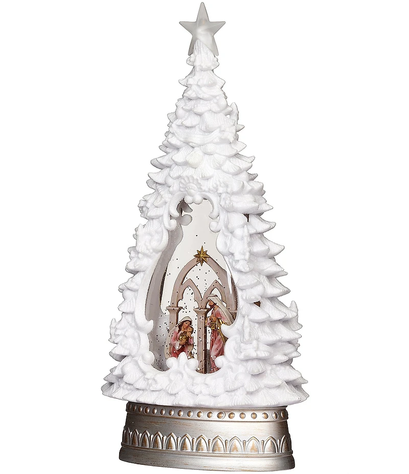 Roman13#double; LED Lighted Swirl Nativity Scene In a White Christmas Tree Decor