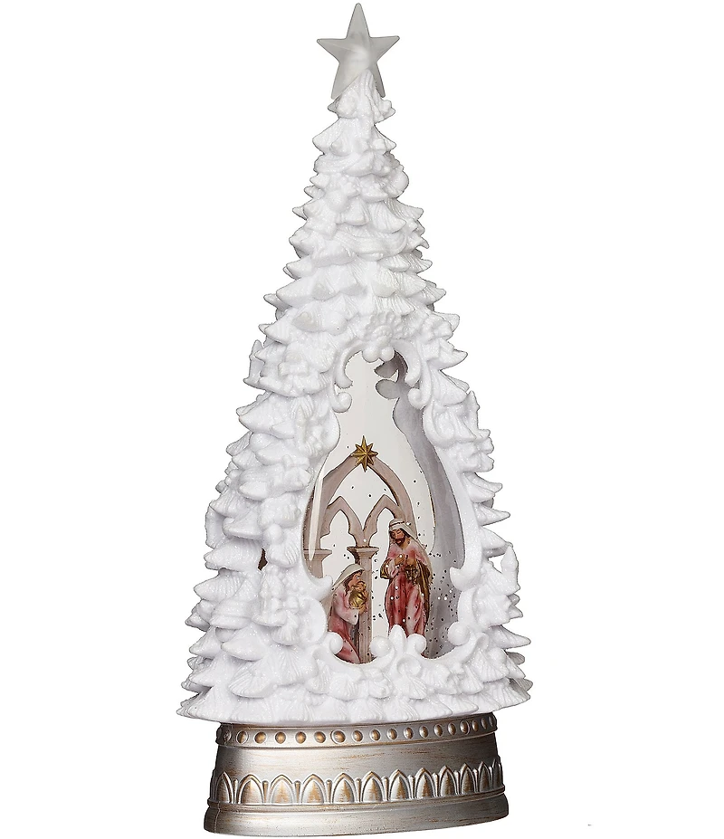 Roman13#double; LED Lighted Swirl Nativity Scene In a White Christmas Tree Decor