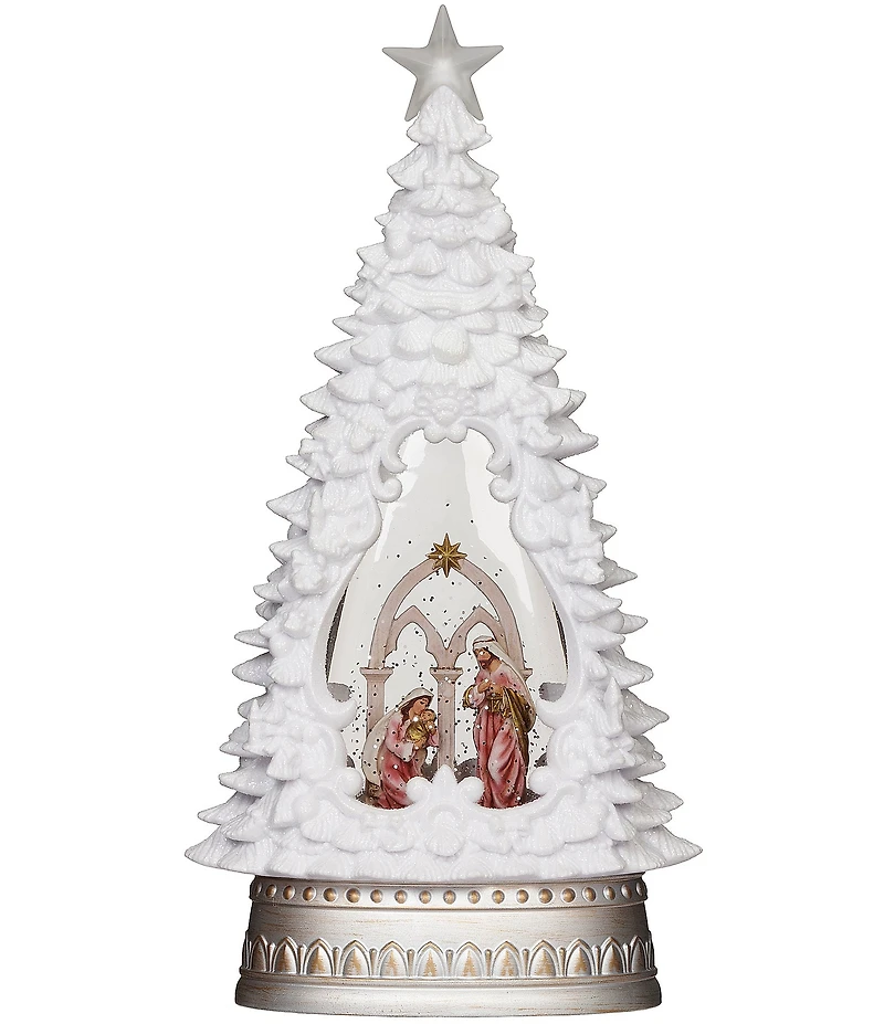 Roman13#double; LED Lighted Swirl Nativity Scene In a White Christmas Tree Decor