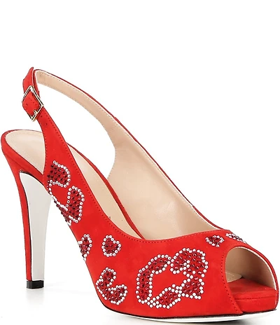 Ron White Crystal Embellished Cashmere Suede Slingback Peep Toe Dress Pumps