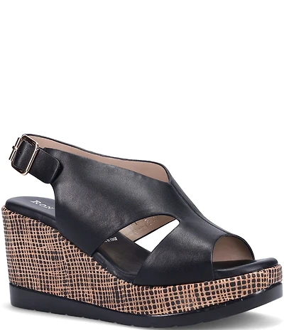 Ron White Dacota Nappa Leather Printed Cork Wedge Platform Sandals