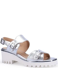 Ron White Ellarose Metallic Leather Ultralight Lug Sole Block Heel Sandals