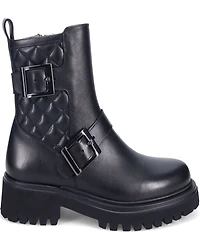 Ron White Francine Quilted Leather Buckle Hardware Moto Booties