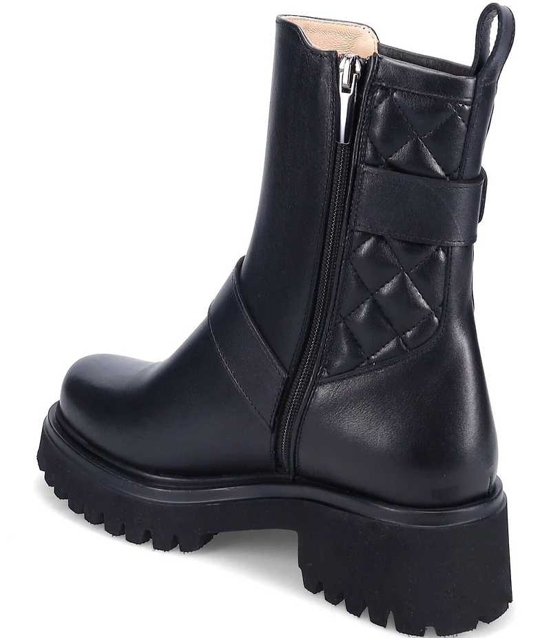 Ron White Francine Quilted Leather Buckle Hardware Moto Booties
