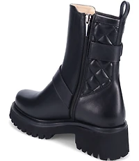 Ron White Francine Quilted Leather Buckle Hardware Moto Booties