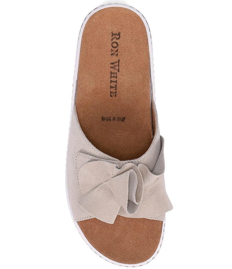 Ron White Frani Suede Ruffled Platform Wedge Slide Sandals