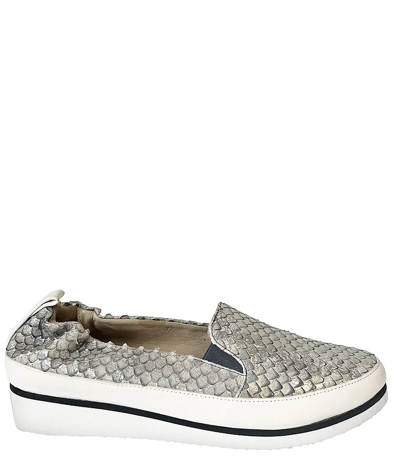 Ron White Nell Metallic Leather Lizard Embossed Wedge Platform Slip On Sneakers