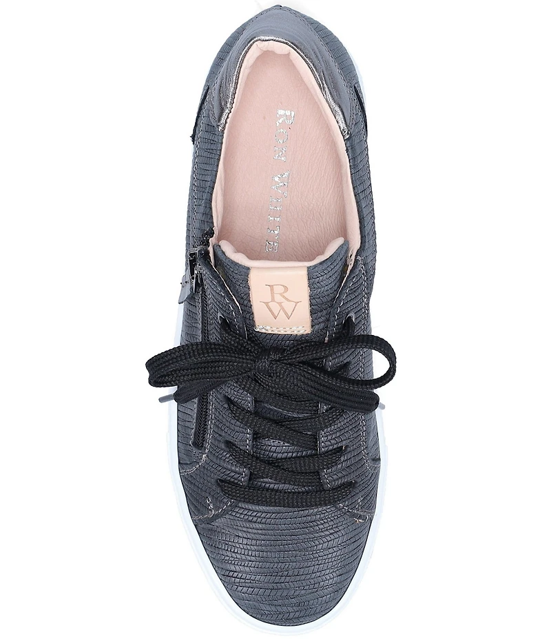 Ron White Oriya Epi Embossed Nubuck Side Zip Lace Up Platform Sneakers