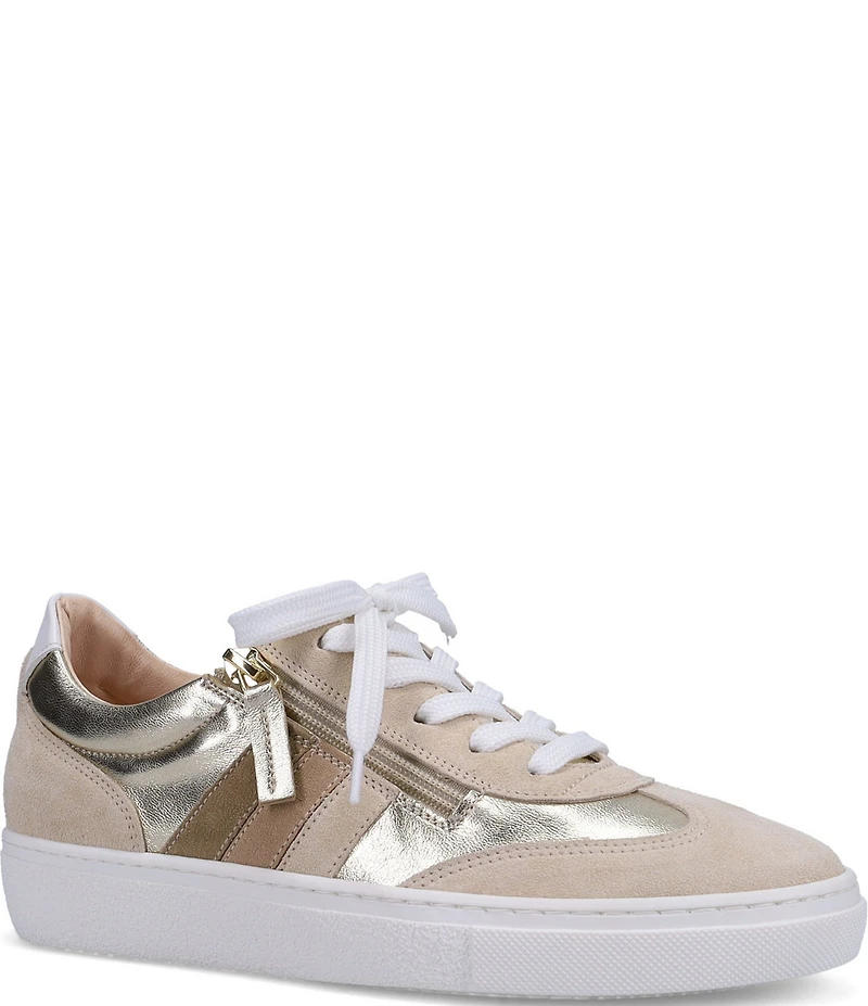 Ron White Ovella Suede and Metallic Leather Side Zip Lace Up Platform Sneakers