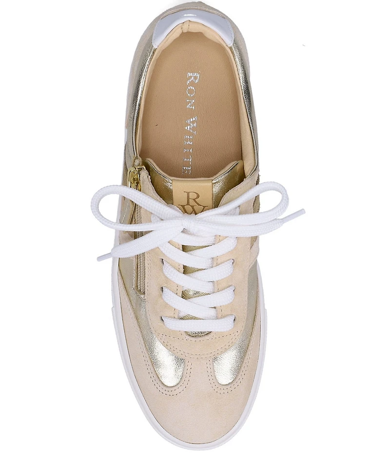 Ron White Ovella Suede and Metallic Leather Side Zip Lace Up Platform Sneakers