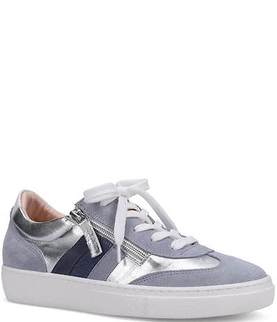 Ron White Ovella Suede and Metallic Leather Side Zip Lace Up Platform Sneakers
