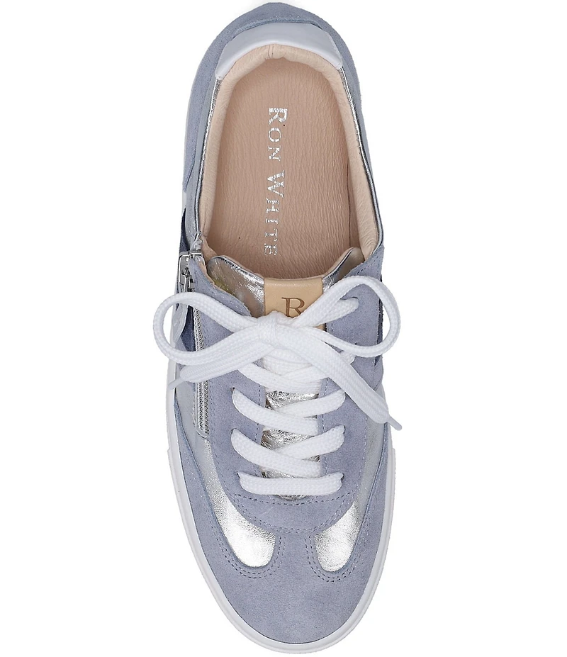 Ron White Ovella Suede and Metallic Leather Side Zip Lace Up Platform Sneakers