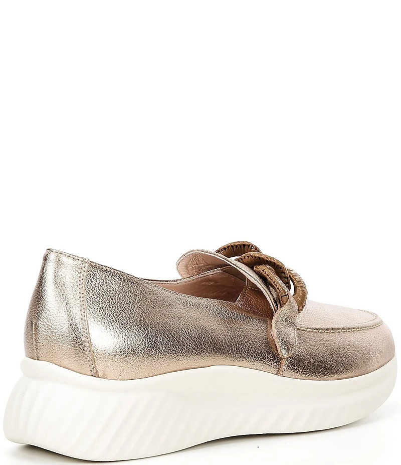 Ron White Zafira Metallic Leather Chain Hardware Platform Wedge Loafers