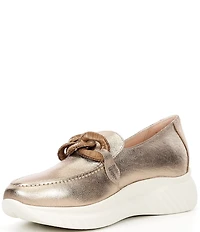 Ron White Zafira Metallic Leather Chain Hardware Platform Wedge Loafers