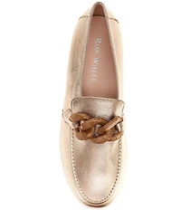 Ron White Zafira Metallic Leather Chain Hardware Platform Wedge Loafers