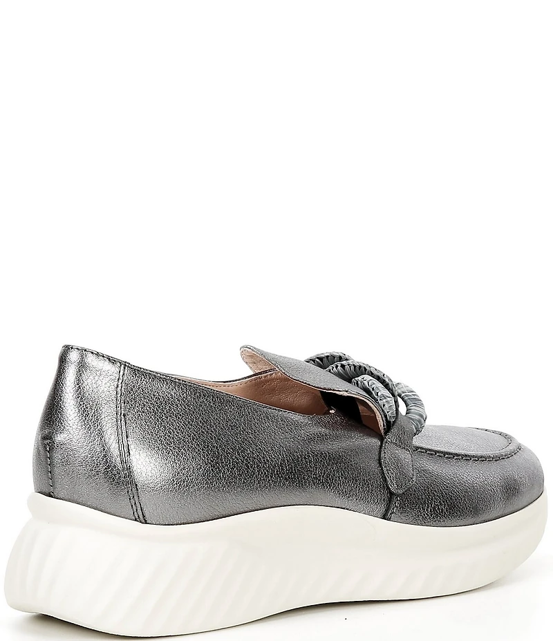 Ron White Zafira Metallic Leather Chain Hardware Platform Wedge Loafers