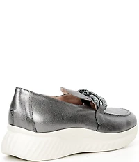 Ron White Zafira Metallic Leather Chain Hardware Platform Wedge Loafers