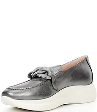 Ron White Zafira Metallic Leather Chain Hardware Platform Wedge Loafers