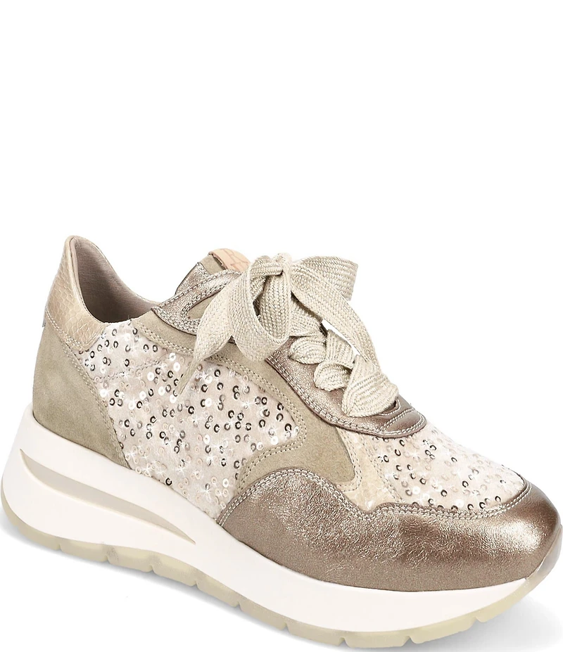 Ron White Zara Sequined Velvet Metallic Leather Footbed Sneakers