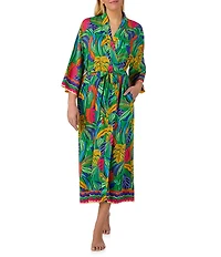 Room Service Ava Tropical Leaf 3/4 Sleeve Woven Long Robe