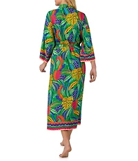 Room Service Ava Tropical Leaf 3/4 Sleeve Woven Long Robe