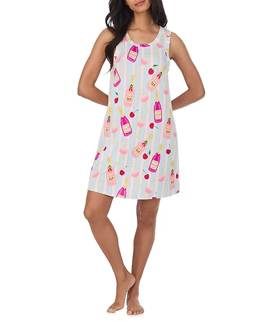 Room Service Bottle Service Print Short Sleeve Round Neck Jersey Knit Chemise