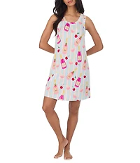 Room Service Bottle Service Print Short Sleeve Round Neck Jersey Knit Chemise