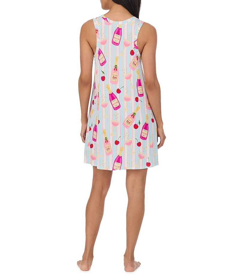 Room Service Bottle Service Print Short Sleeve Round Neck Jersey Knit Chemise