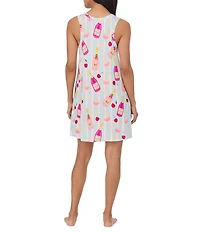 Room Service Bottle Service Print Short Sleeve Round Neck Jersey Knit Chemise