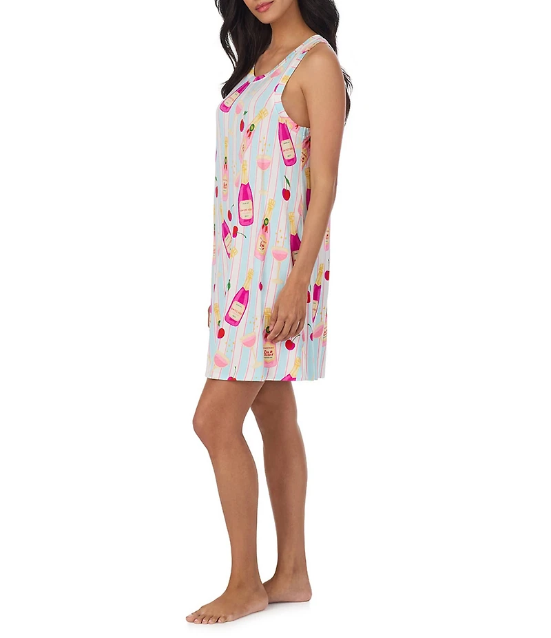 Room Service Bottle Service Print Short Sleeve Round Neck Jersey Knit Chemise