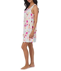 Room Service Bottle Service Print Short Sleeve Round Neck Jersey Knit Chemise