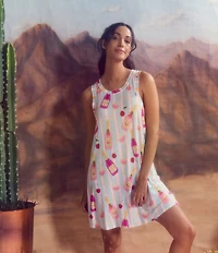 Room Service Bottle Service Print Short Sleeve Round Neck Jersey Knit Chemise