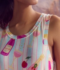 Room Service Bottle Service Print Short Sleeve Round Neck Jersey Knit Chemise