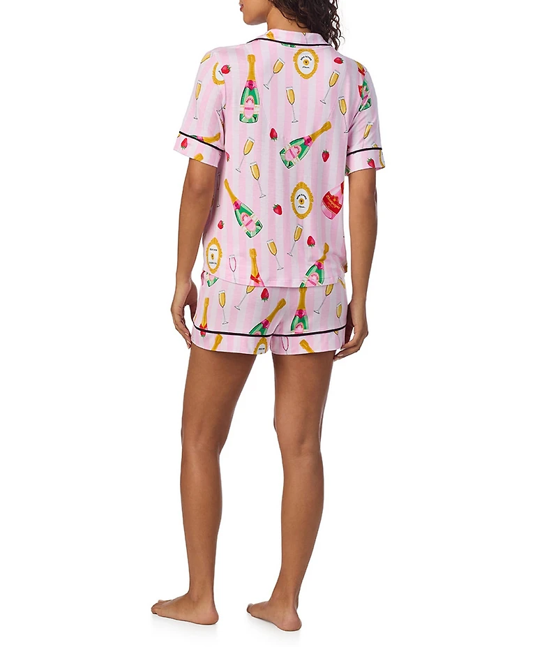 Room Service Champagne Suite Print Short Sleeve Notch Collar Knit Shorty Pajama Set