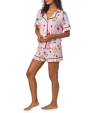 Room Service Champagne Suite Print Short Sleeve Notch Collar Knit Shorty Pajama Set