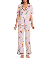 Room Service Champagne Suite Short Sleeve Notch Collar Long Knit Pajama Set