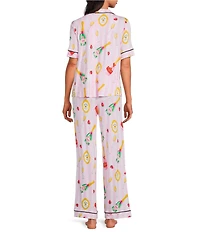 Room Service Champagne Suite Short Sleeve Notch Collar Long Knit Pajama Set