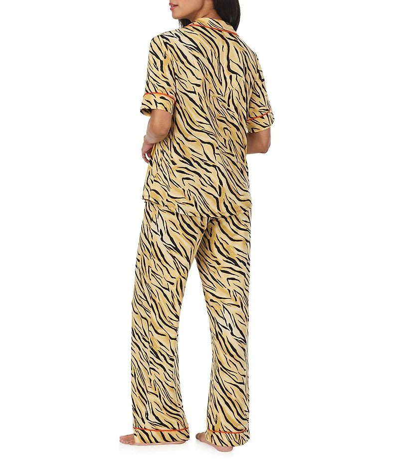 Room Service Cheetah Chic Print Short Sleeve Notch Collar Jersey Knit Pajama Set