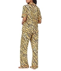 Room Service Cheetah Chic Print Short Sleeve Notch Collar Jersey Knit Pajama Set