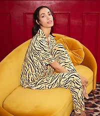 Room Service Cheetah Chic Print Short Sleeve Notch Collar Jersey Knit Pajama Set