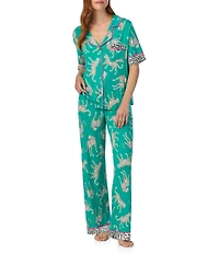 Room Service Cheetah Print Short Sleeve Notch Collar Knit Pajama Set