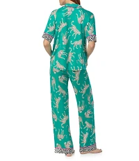 Room Service Cheetah Print Short Sleeve Notch Collar Knit Pajama Set