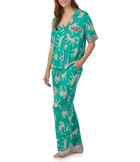 Room Service Cheetah Print Short Sleeve Notch Collar Knit Pajama Set