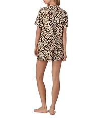 Room Service Cheetah Print Short Sleeve Notch Collar Marshmallow Knit Shorty Pajama Set