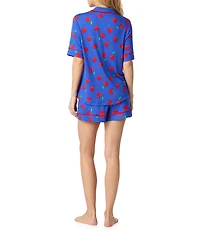 Room Service Cherry Print Short Sleeve Notch Collar Jersey Knit Shorty Pajama Set