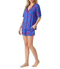 Room Service Cherry Print Short Sleeve Notch Collar Jersey Knit Shorty Pajama Set